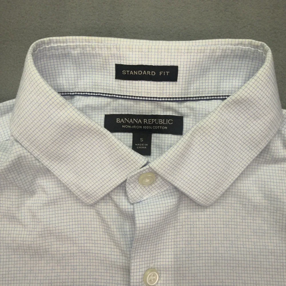 Banana Republic Standard Fit Small Blue Dobby Grid Dress Shirt